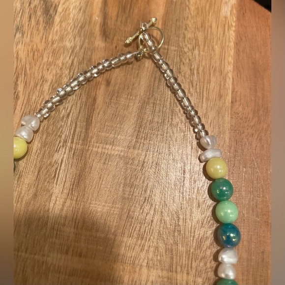 Seashell beaded pearl beach necklace nantucket yellow blue surfer girl toggle - Picture 9 of 14